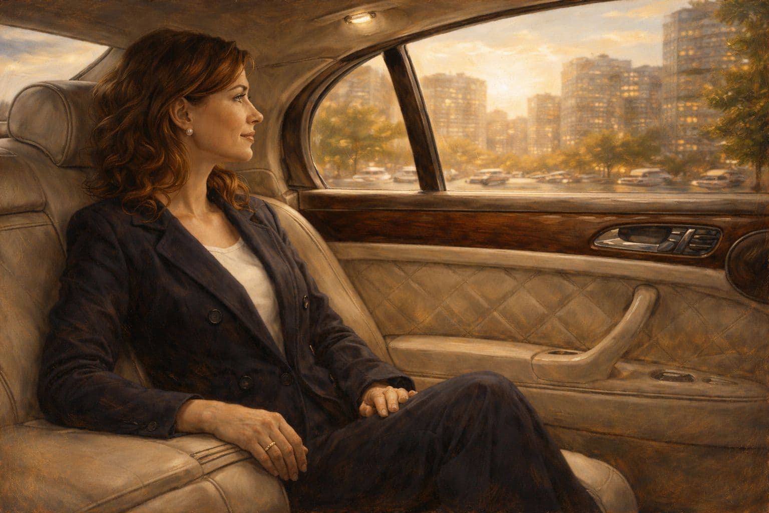 Executive passenger enjoying luxury chauffeur service