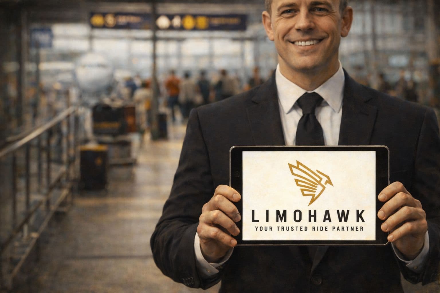 Chauffeur with LimoHawk meet and greet at airport terminal